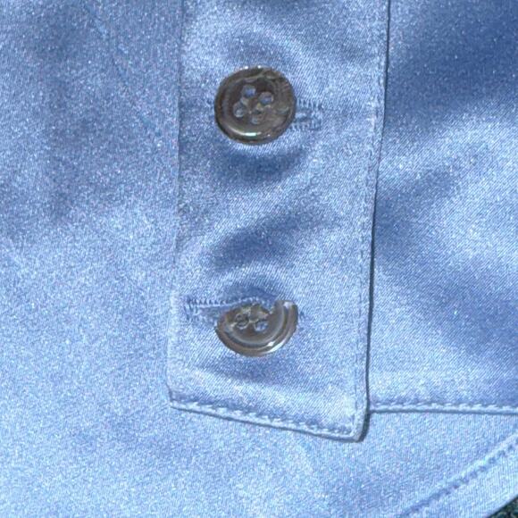 Talbots 14 Blue Satin Stretch Silk Button Front Blouse - Picture 3 of 7
